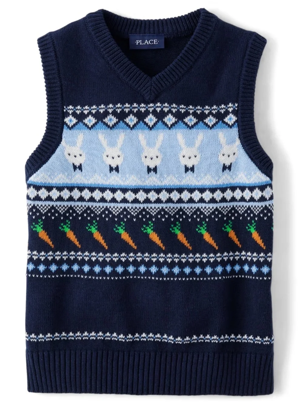 The Children's Place Boys Easter Sleeveless Intarsia Bunny Sweater Vest Blue S (